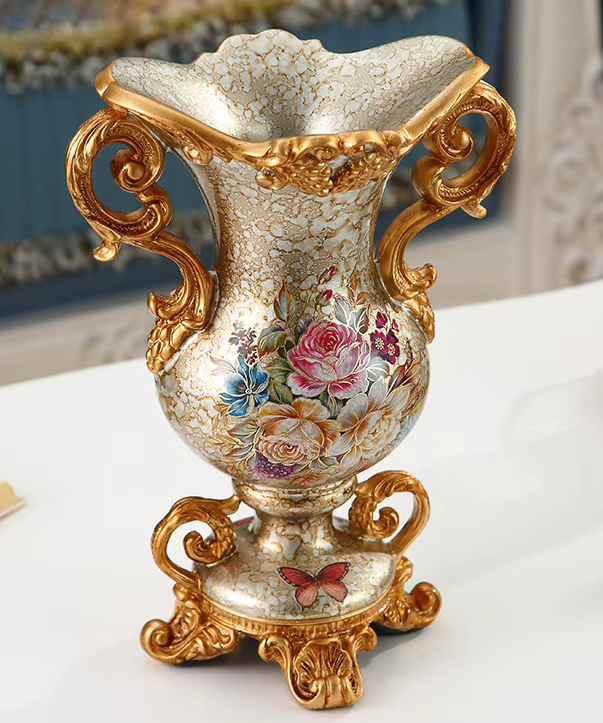 Hand Painted Vintage Trophy VASE with Gold Trim & Handles