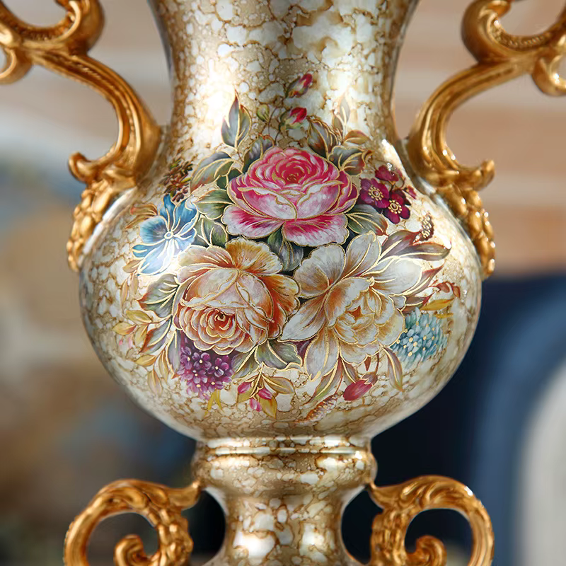 Hand Painted Vintage Trophy VASE with Gold Trim & Handles