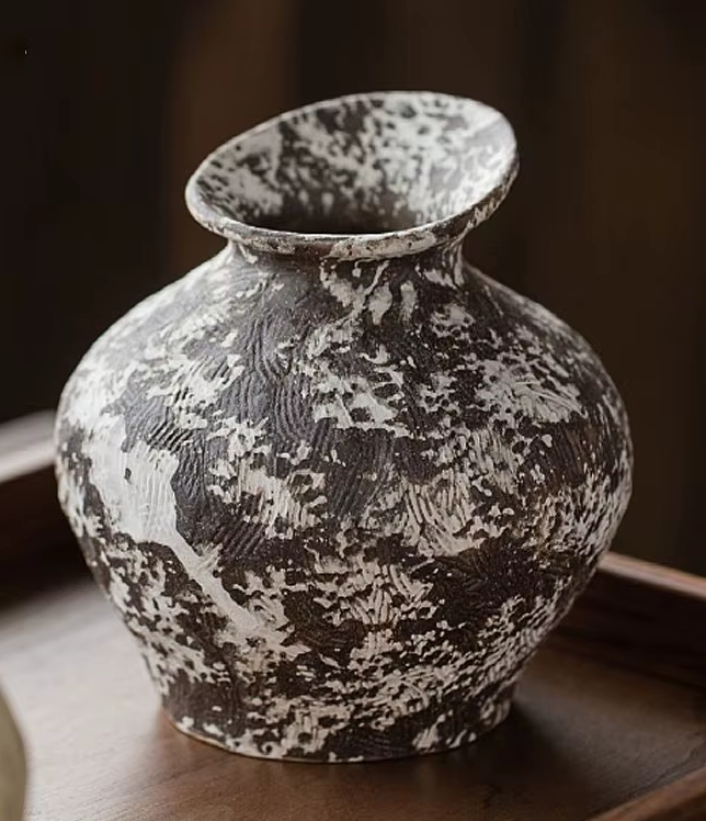 Rustic Black Small Round Wide Mouth Vase