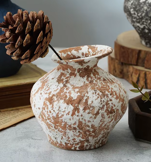 Rustic Black Small Round Wide Mouth Vase