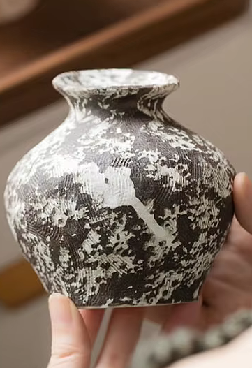 Rustic Black Small Round Wide Mouth Vase