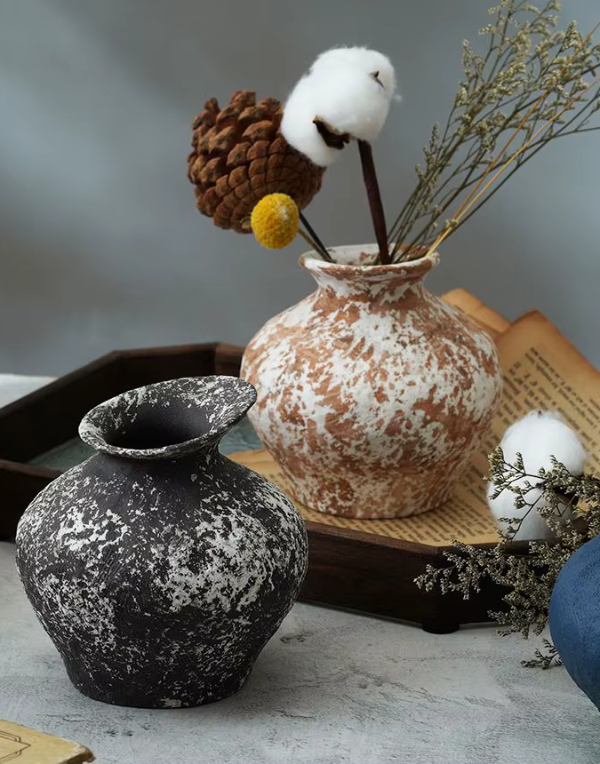 Rustic Black Small Round Wide Mouth Vase
