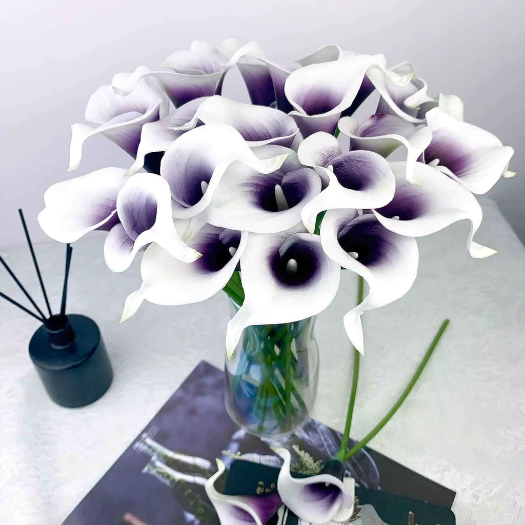 Gorgeous Real Touch Purple White Calla Lily Bouquet x 10 Flowers
