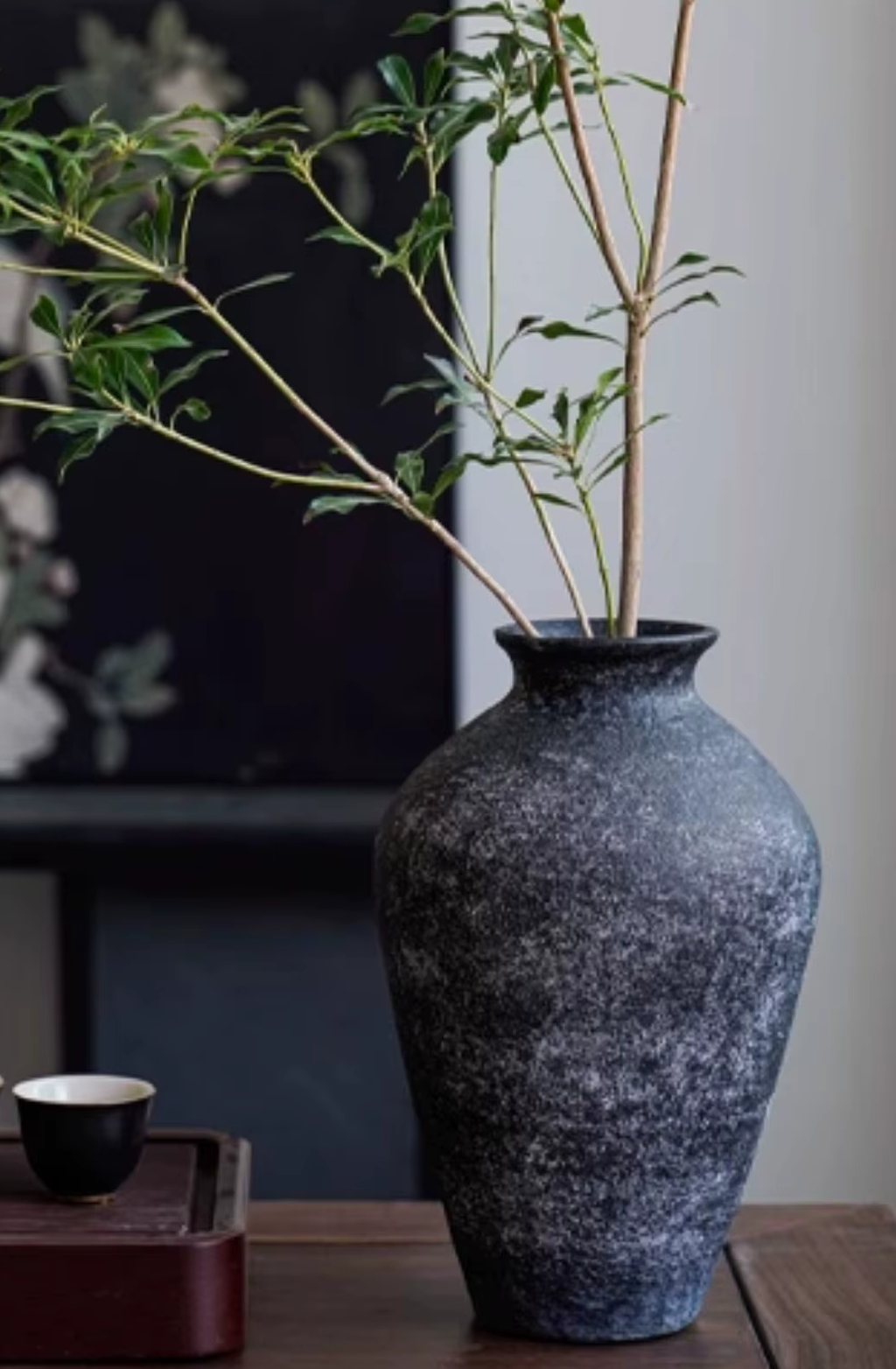 Dark Stone Retro Rustic Tall Grey Ceramic Vase