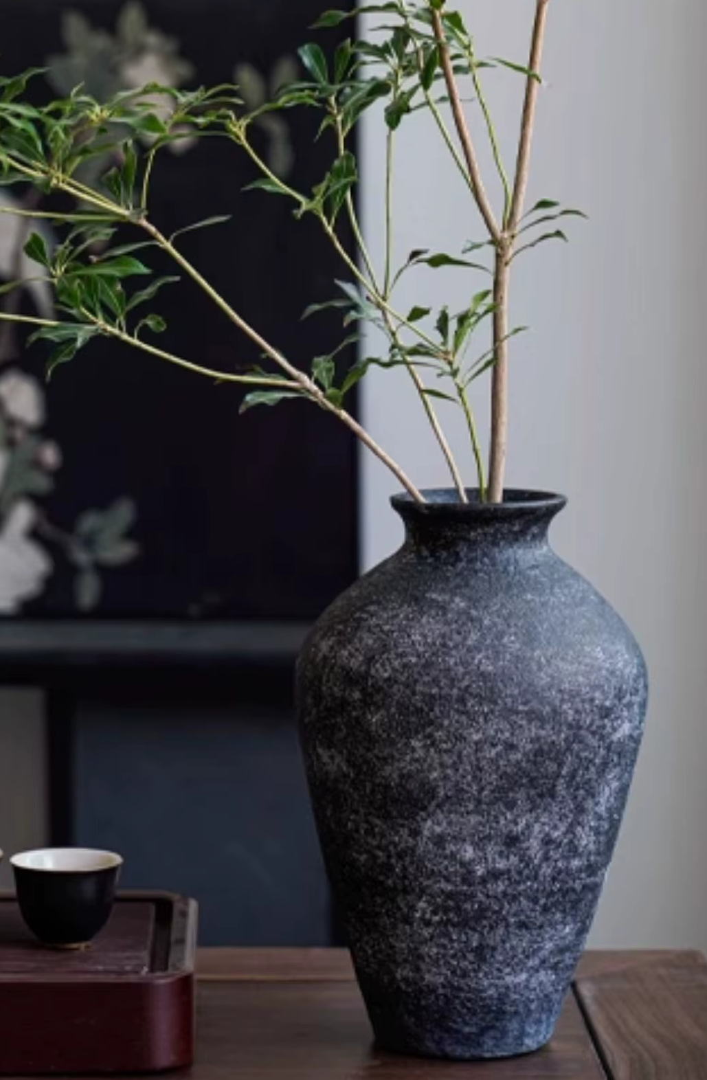 Dark Stone Retro Rustic Tall Grey Ceramic Vase