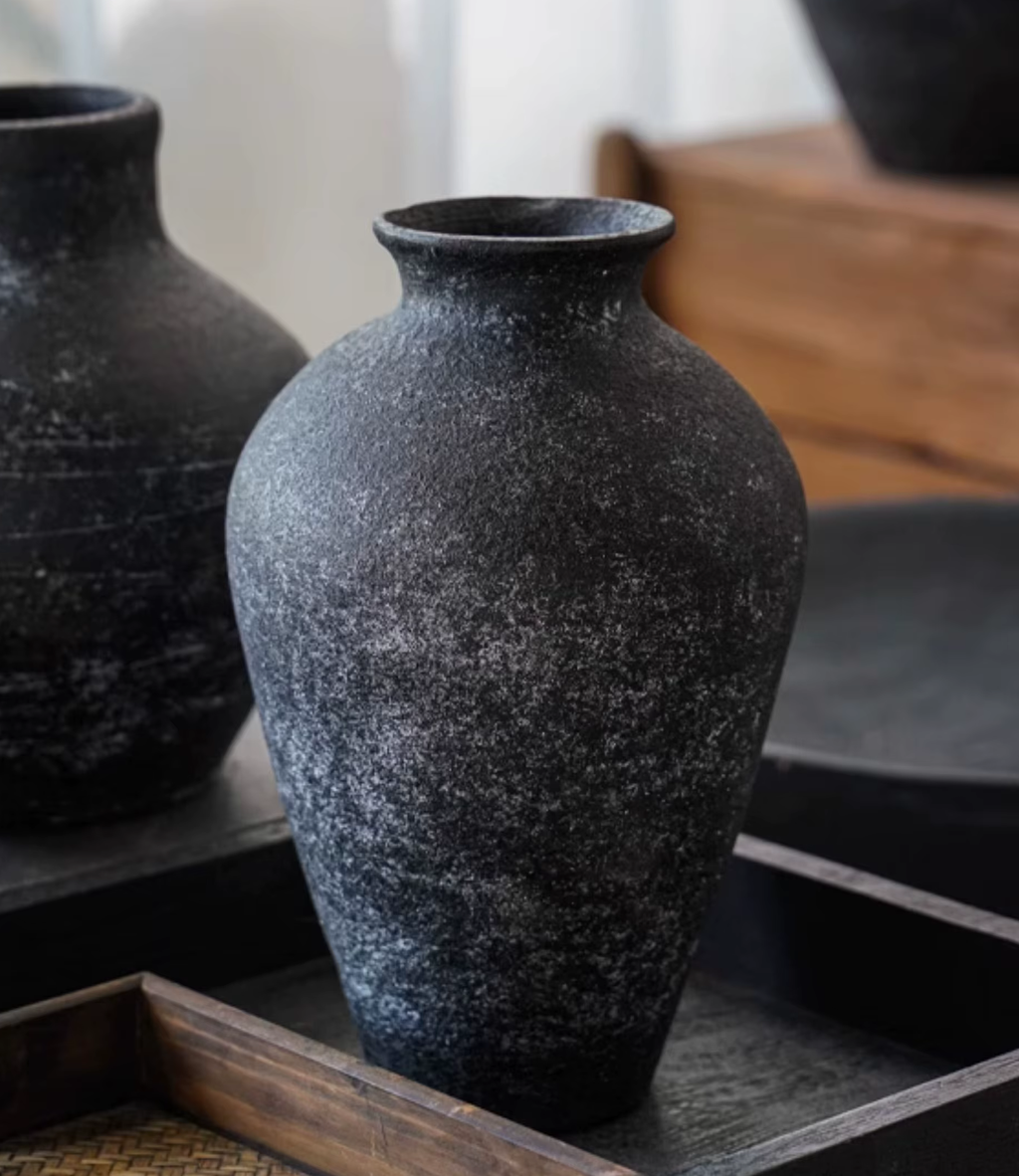 Dark Stone Retro Rustic Tall Grey Ceramic Vase