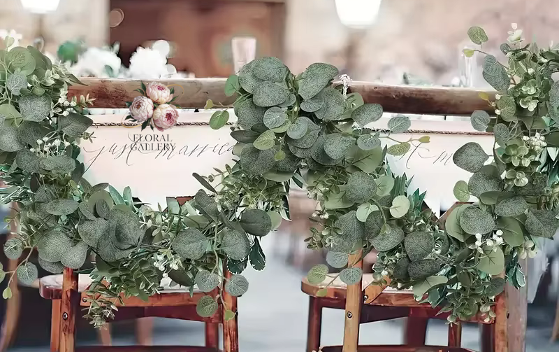 6ft Artificial Eucalyptus Leaf & White Flower Garland Artificial 180cm