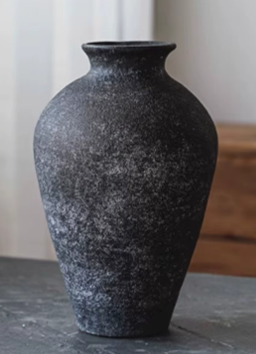 Dark Stone Retro Rustic Tall Grey Ceramic Vase