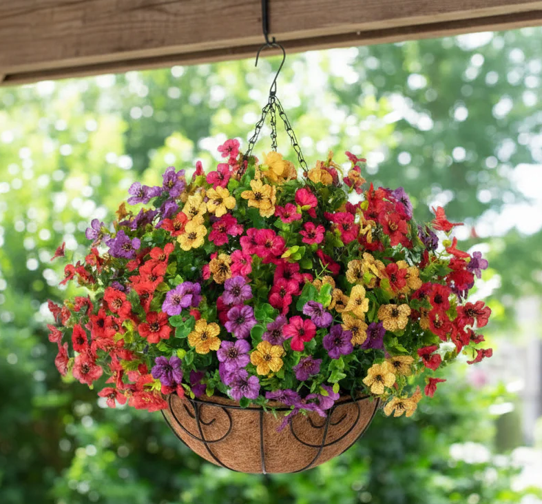 Premium Artifical Flowers Hanging Basket - Many Colours!