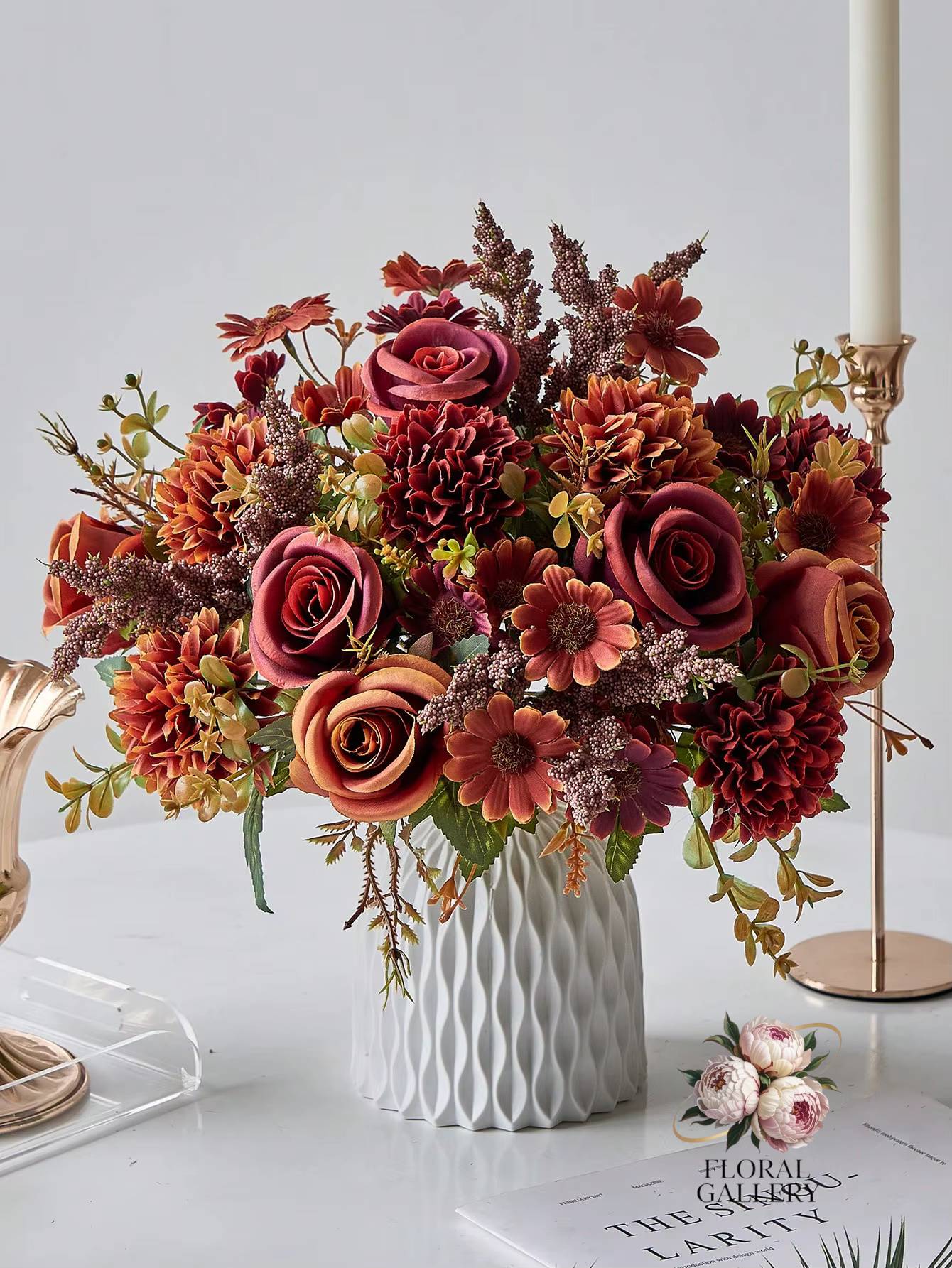 Large Bouquet Pink, Reds & White SILK Roses Hydrangea Bride Home Flowers