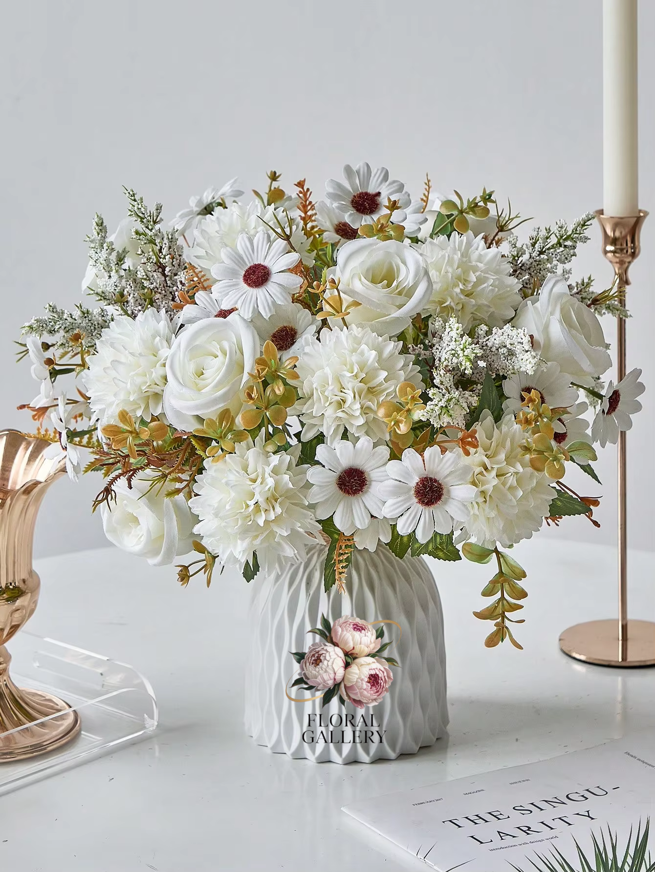 Large Bouquet Pink, Reds & White SILK Roses Hydrangea Bride Home Flowers