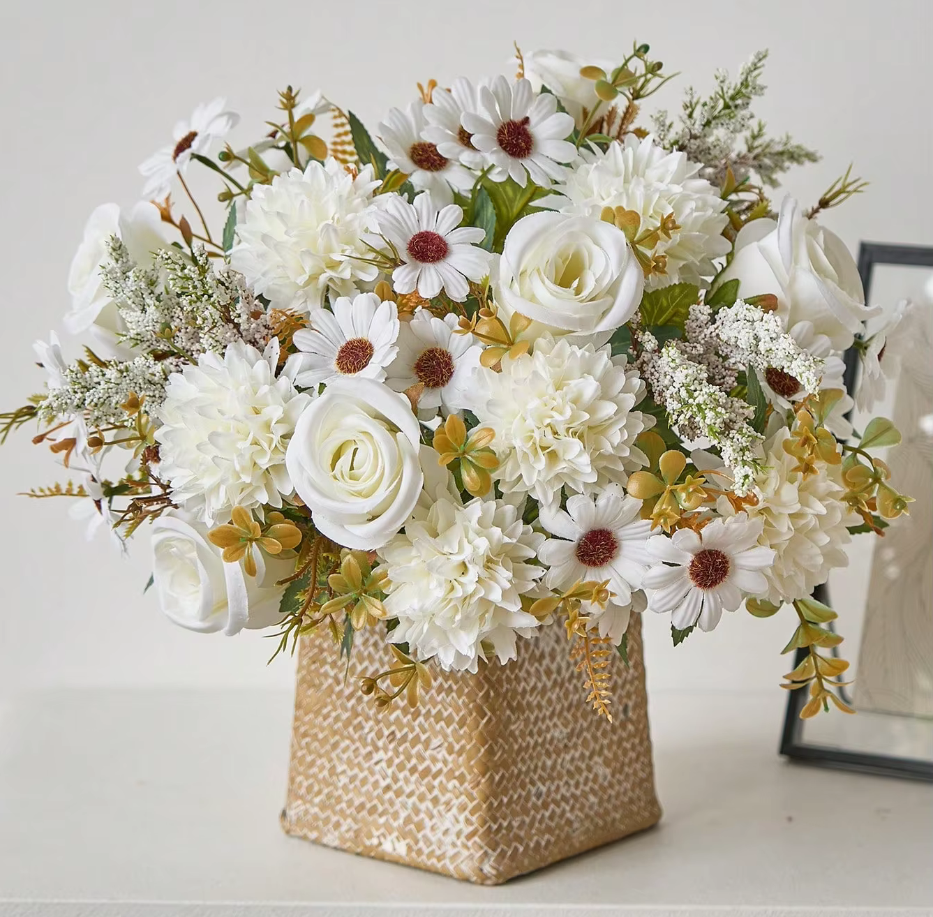 Large Bouquet Pink, Reds & White SILK Roses Hydrangea Bride Home Flowers