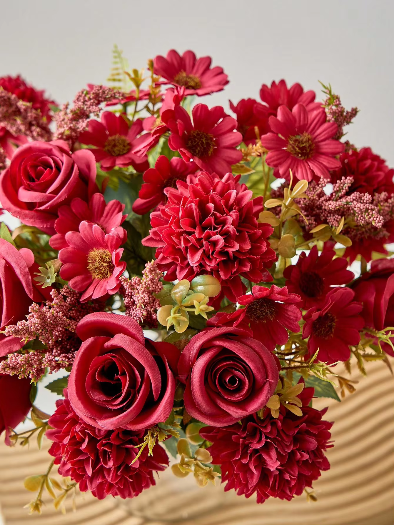 Large Bouquet Pink, Reds & White SILK Roses Hydrangea Bride Home Flowers