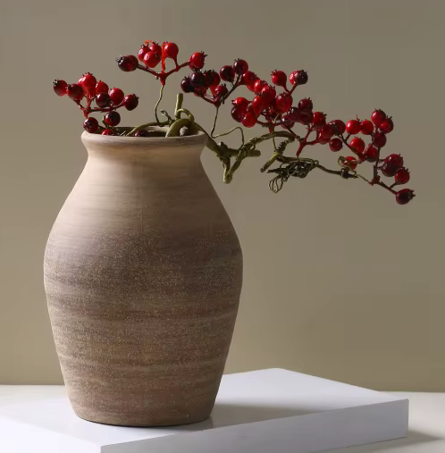 Large Beige Brown Vintage Pottery Vase 21cm