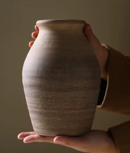 Large Beige Brown Vintage Pottery Vase 21cm