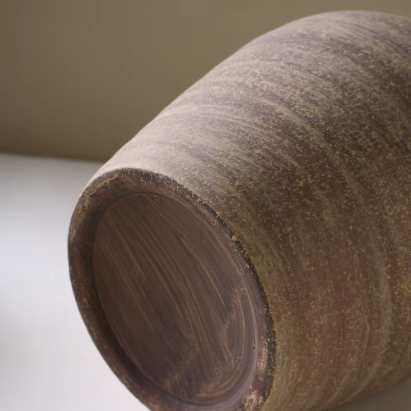 Large Beige Brown Vintage Pottery Vase 21cm