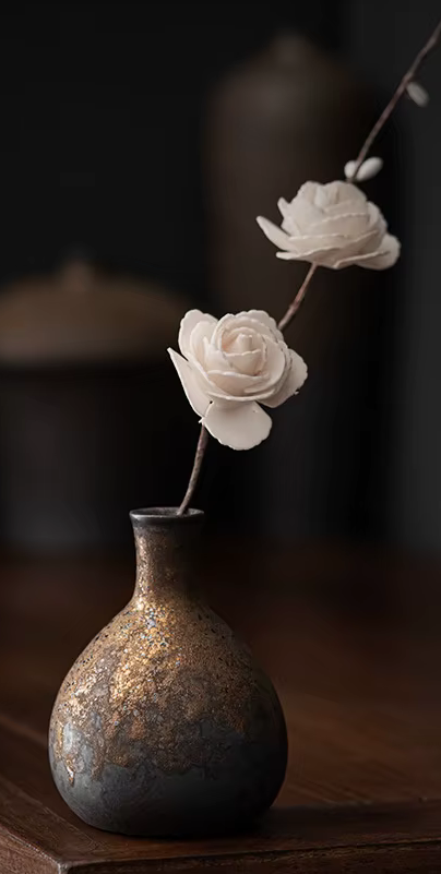Set of 4 Vintage Bronze Textured Vases