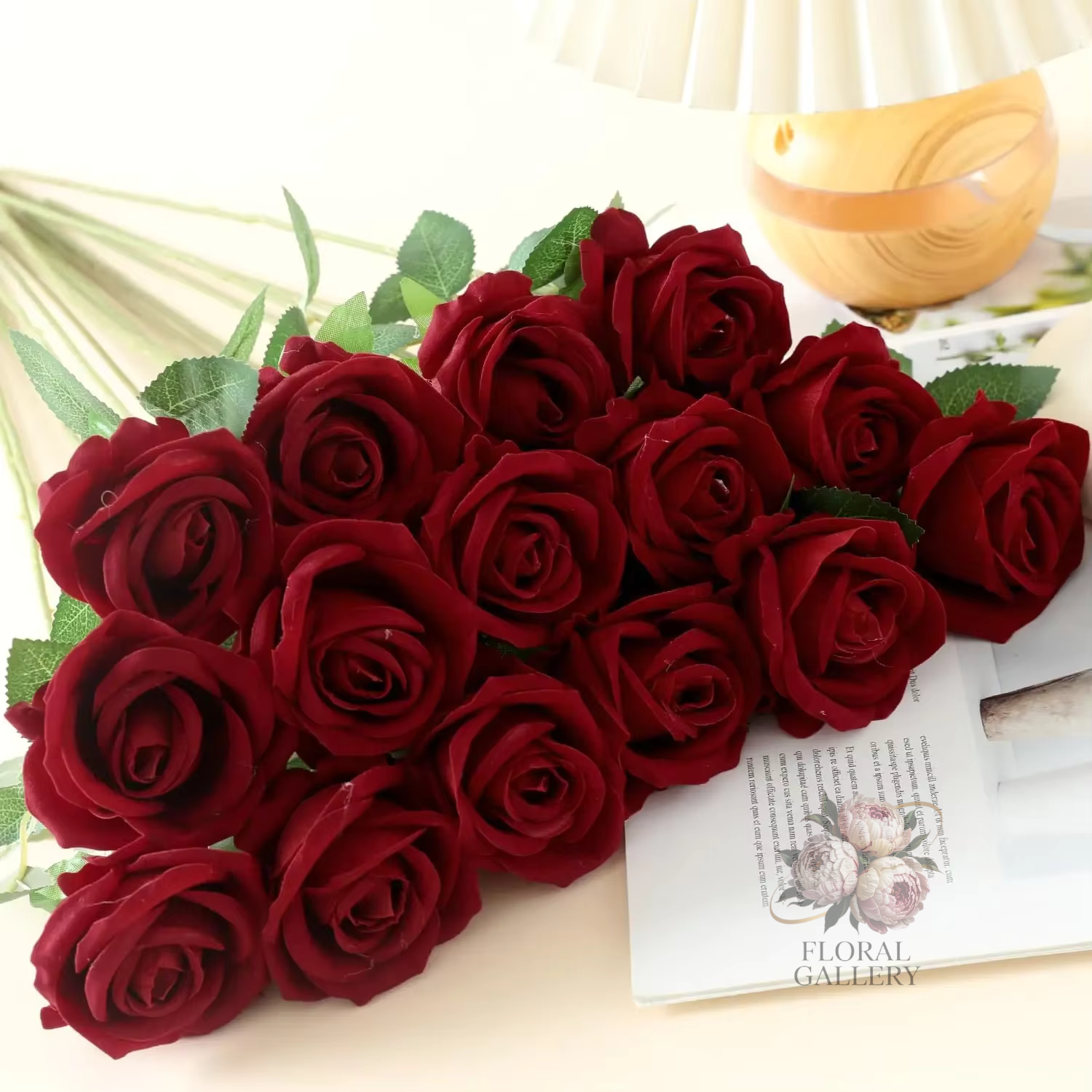 Real Touch SILK Dark Red ROSES Bouquet x 25 Flowers
