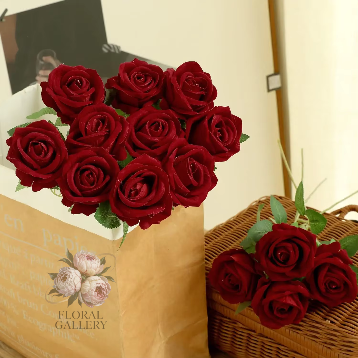 Real Touch SILK Dark Red ROSES Bouquet x 25 Flowers