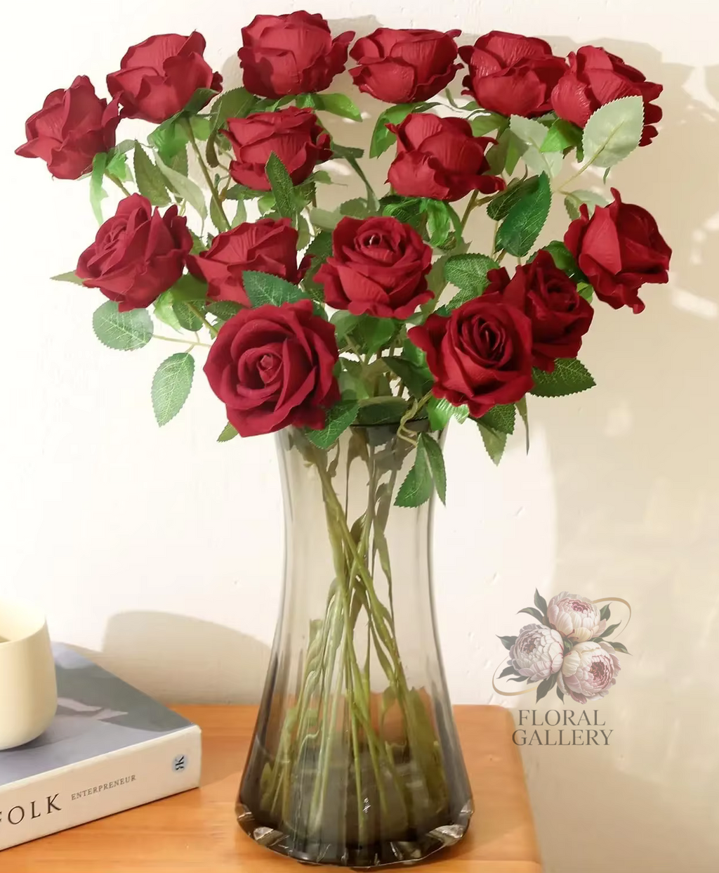 Real SMELL SILK Dark Red ROSES Bouquet Scented Flowers