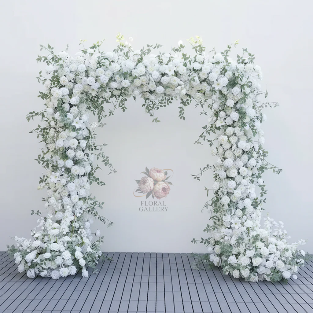 7ft Large White Rose & Foliage Wedding Flowers + Stand