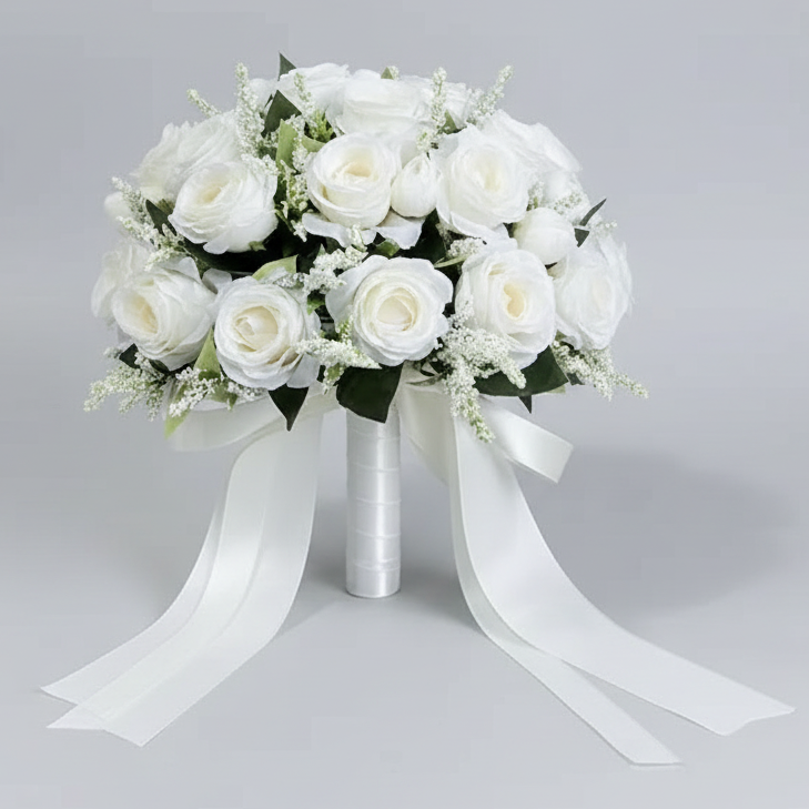 White Roses Premium SILK Artificial Wedding Flowers Bride Bouquet