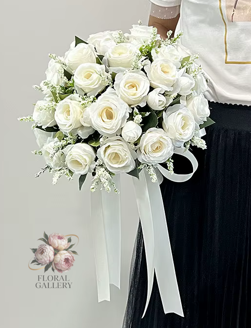White Roses Premium SILK Artificial Wedding Flowers Bride Bouquet