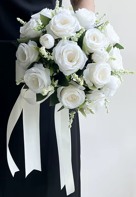 White Roses Premium SILK Artificial Wedding Flowers Bride Bouquet