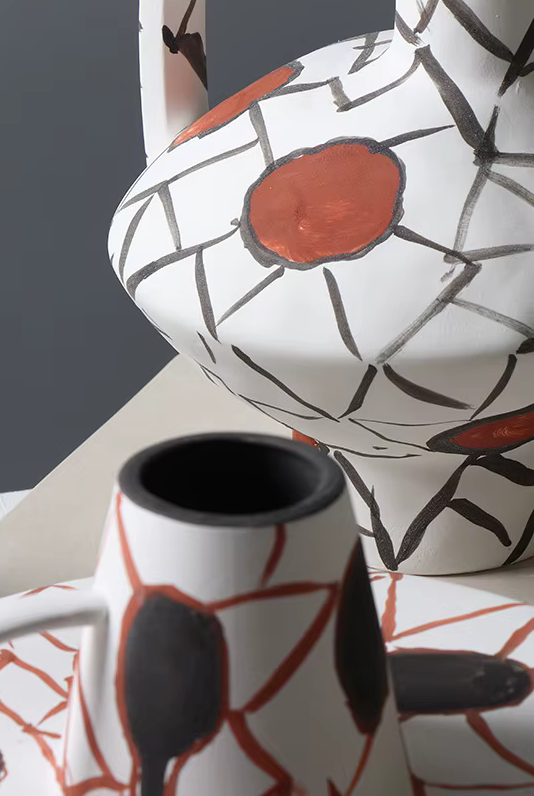 Pair of Heavy Ceramic Abstract Art VASES x 2