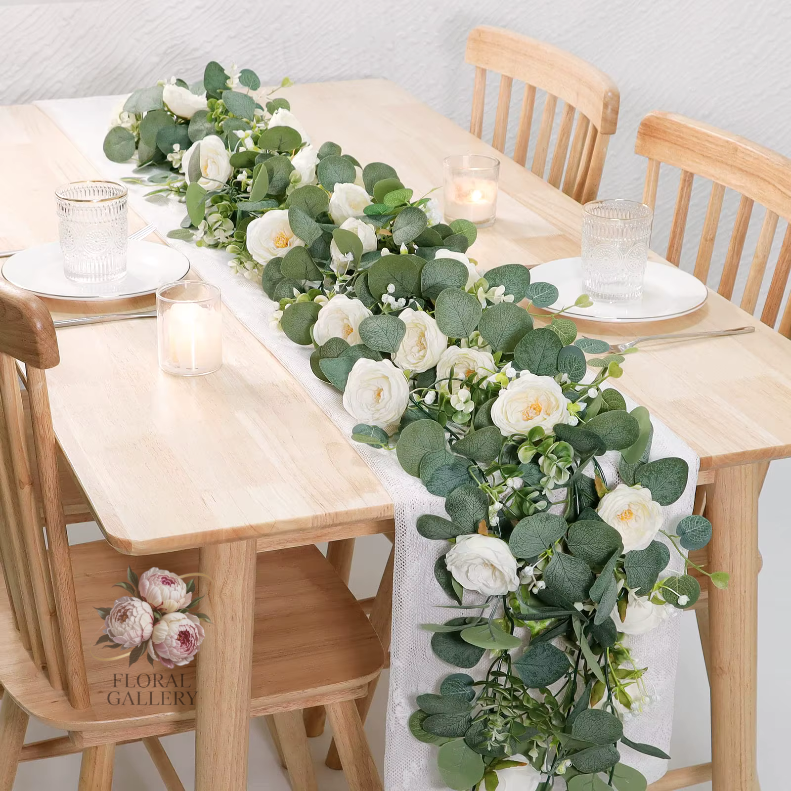 Deluxe Cream Roses & Baby's Breath Garland Flowers