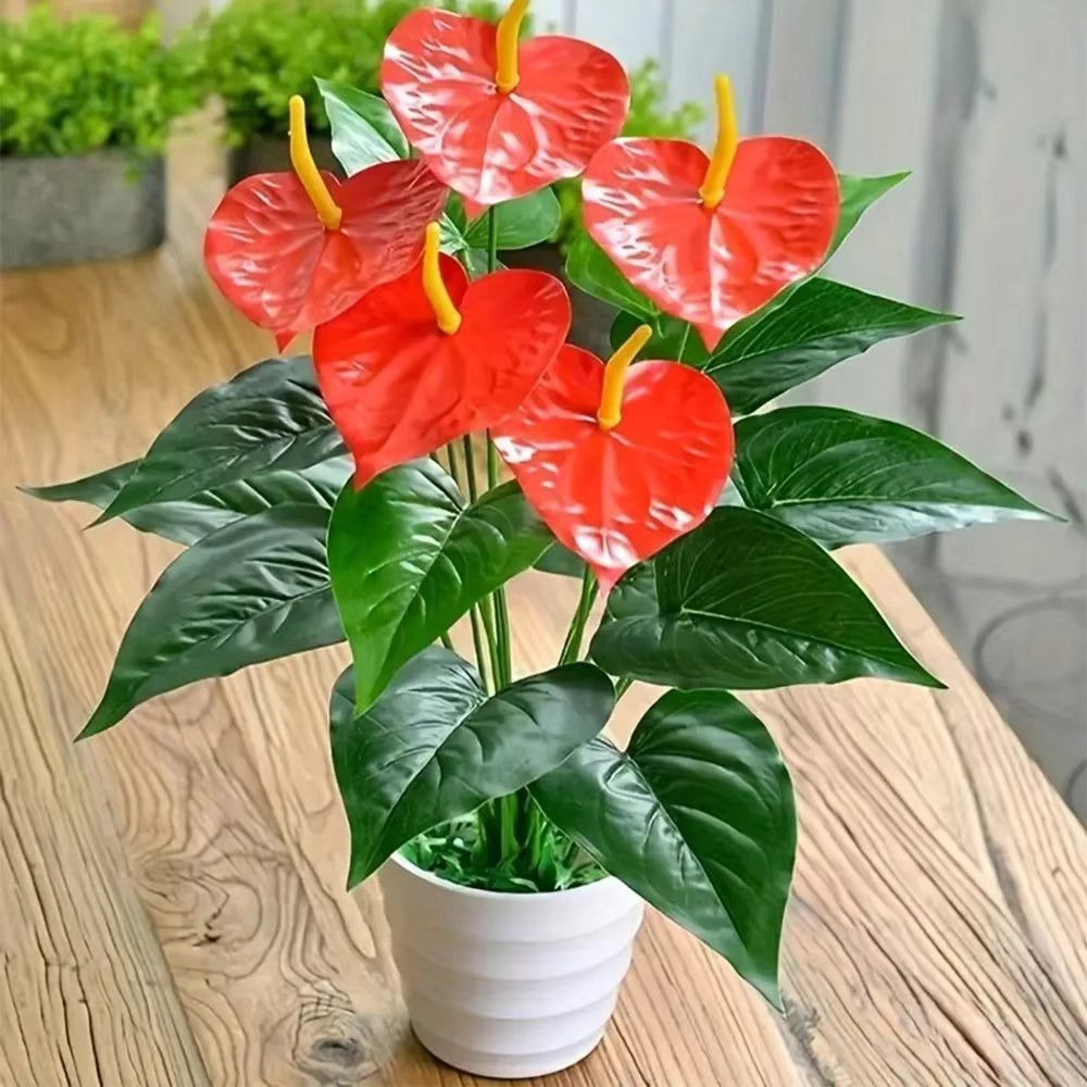 Large Red Palm Flamingo Flowers Artificial 8 Heads