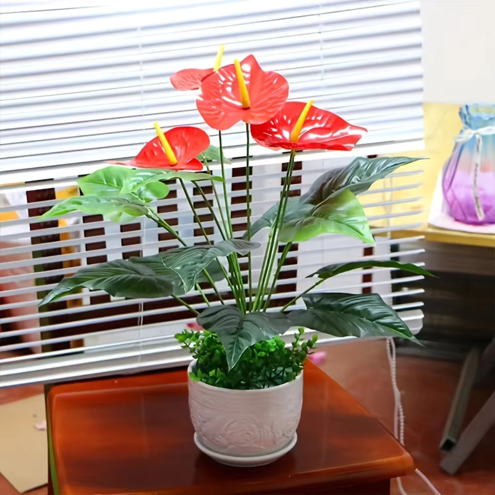 Large Red Palm Flamingo Flowers Artificial 8 Heads