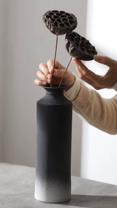 Black & White Tall Straight Body Ceramic Modern VASE