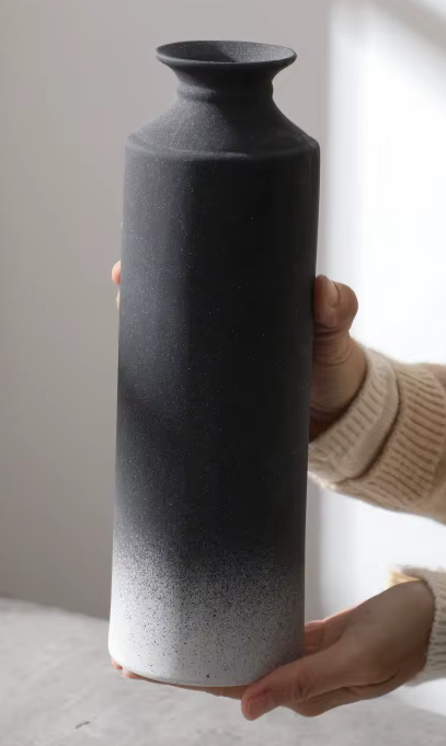 Black & White Tall Straight Body Ceramic Modern VASE