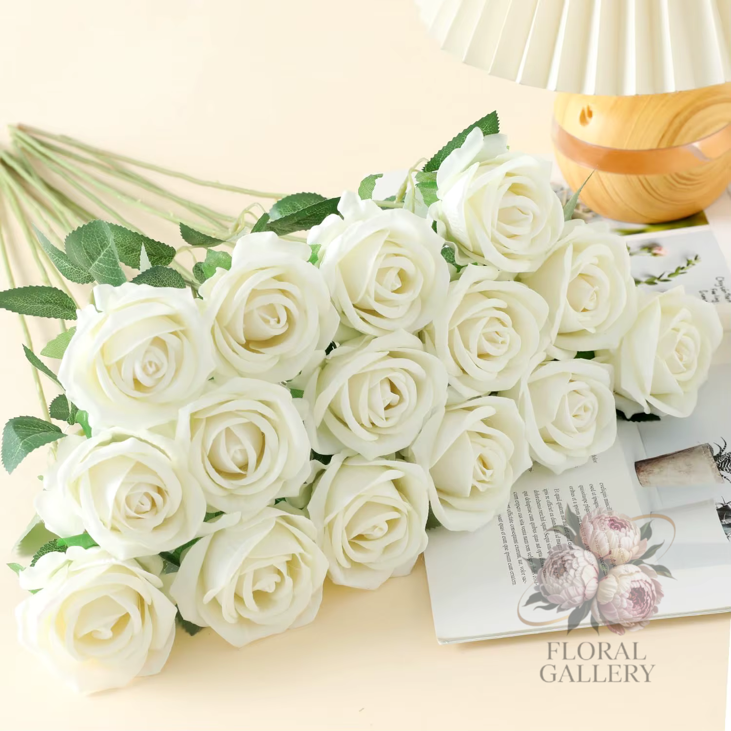 Real Touch SILK White ROSES Bouquet x 25 Flowers