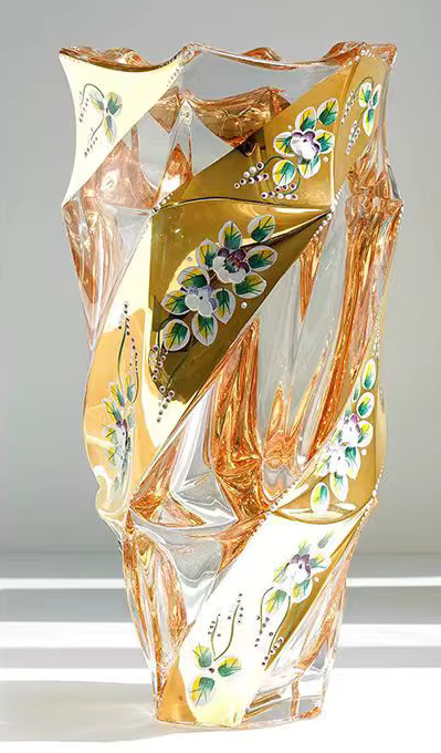 Deluxe Chunky Crystal VASE with Gold Trim