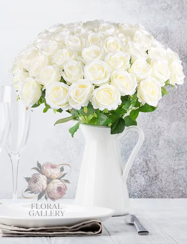 Real Touch SILK White ROSES Bouquet x 25 Flowers