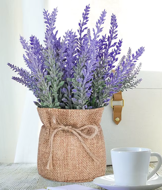 Cute Potted Artificial Lavender Flowers in Hemp Sack Pot