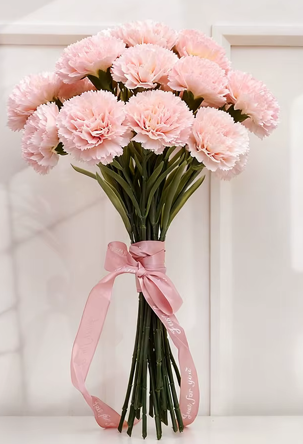 Real Touch Artificial Pink Carnations 10 Flowers Bouquet