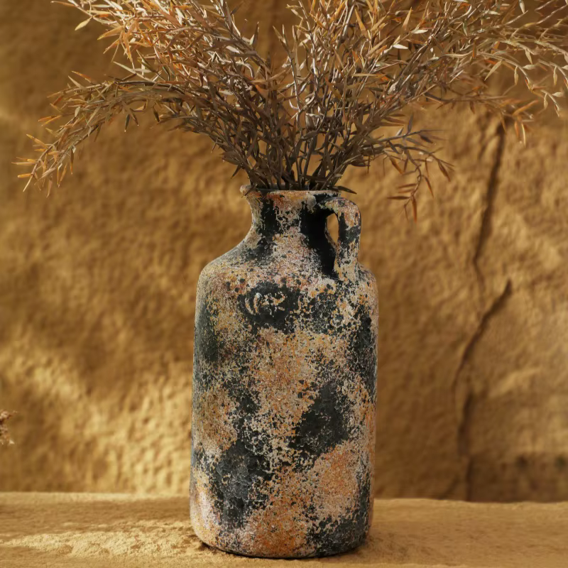 Pair of Large Mottled Rustic Pottery Vintage VASES