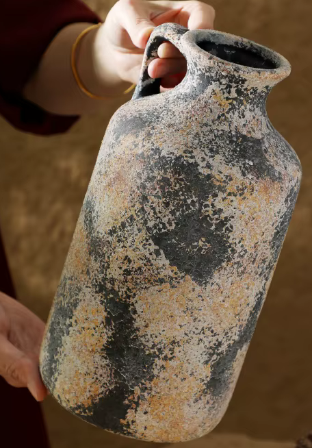 Pair of Large Mottled Rustic Pottery Vintage VASES