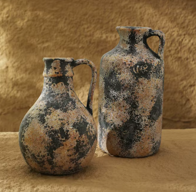 Pair of Large Mottled Rustic Pottery Vintage VASES