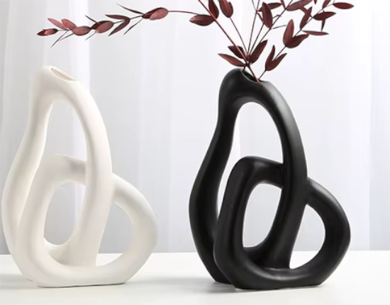 Modern Glazed Abstract Vase in Black or White