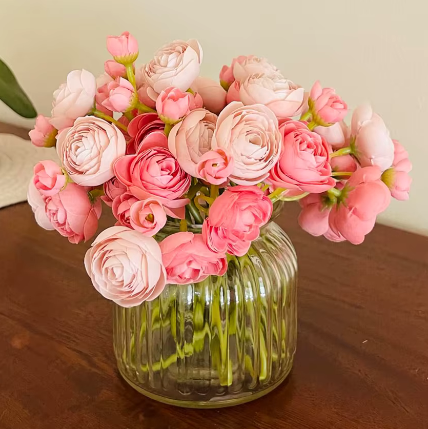 Pink Lotus Ranunculus Artificial Flower Bouquet x 6 Stems