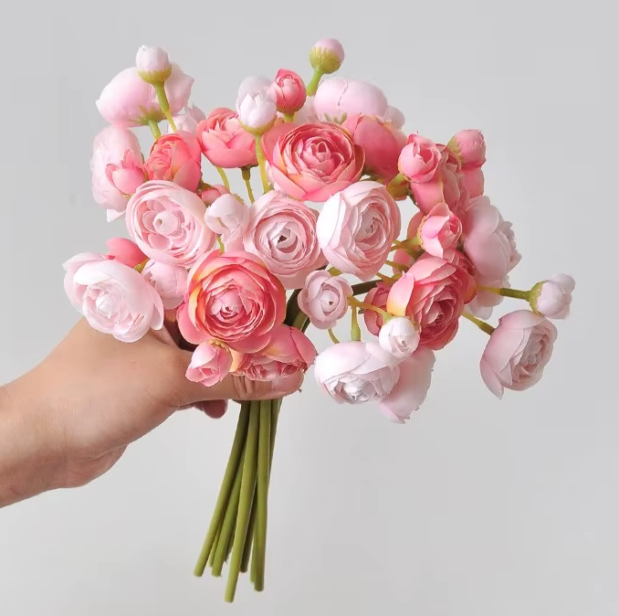 Pink Lotus Ranunculus Artificial Flower Bouquet x 6 Stems