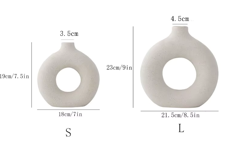 Modern White Ceramic Round Donut Vase Pair