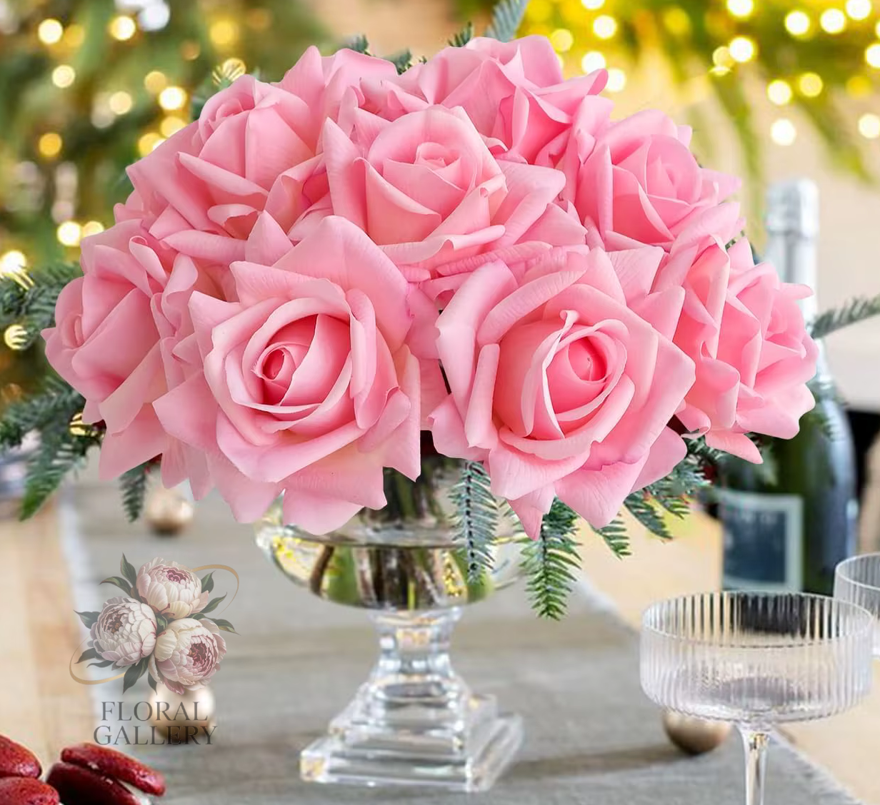 Large Head Pink or Champagne ROSES Bouquet x 10 Flowers