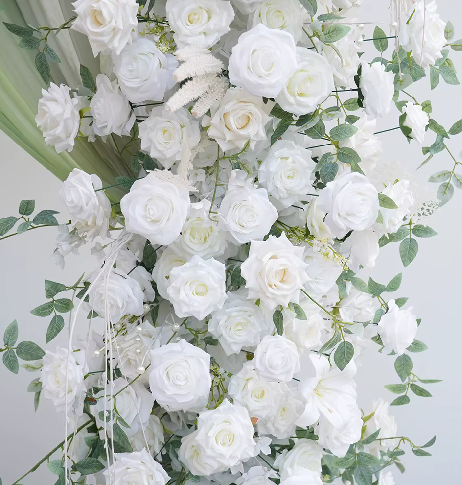 7ft Large White Rose & Foliage Wedding Flowers + Stand
