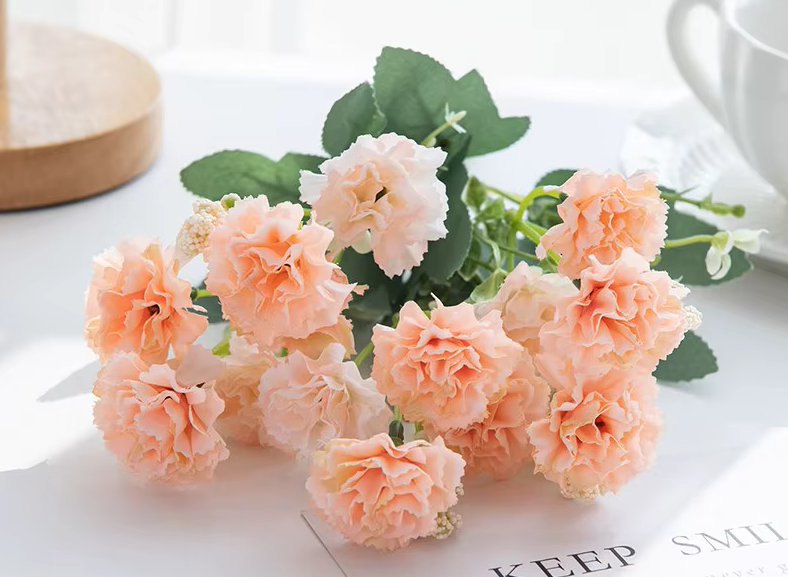 Deluxe Artificial Carnations 30 Flowers Bouquet Pink & Peach