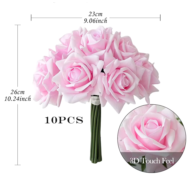 Large Head Pink or Champagne ROSES Bouquet x 10 Flowers